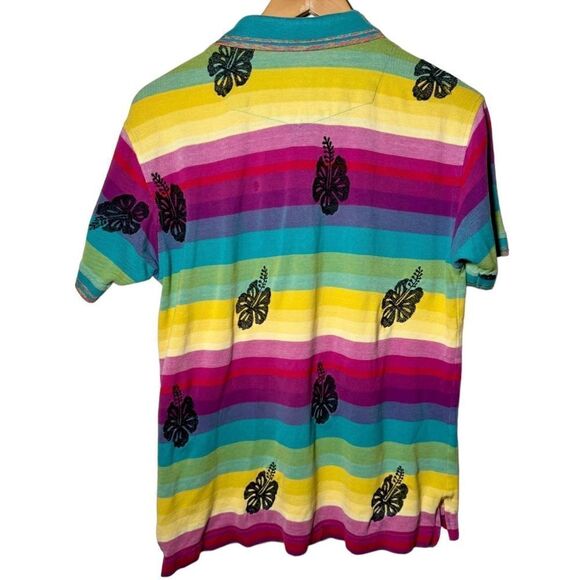 Robert Graham Hibiscus Tropical Bright Stripe Knit Polo Shirt Men’s Small - Picture 4 of 5